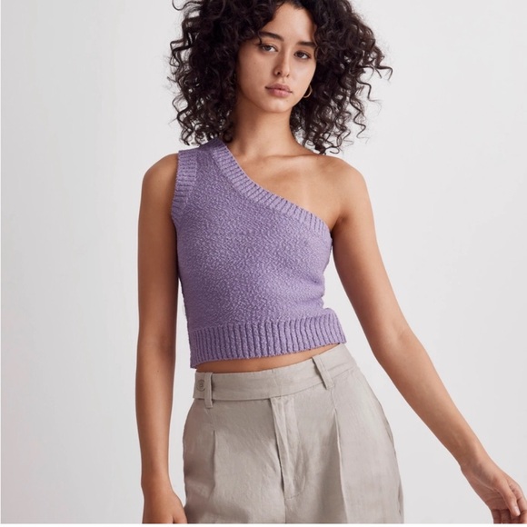 MADEWELL Textural Purple One-Shoulder Knit Top - Picture 4 of 10